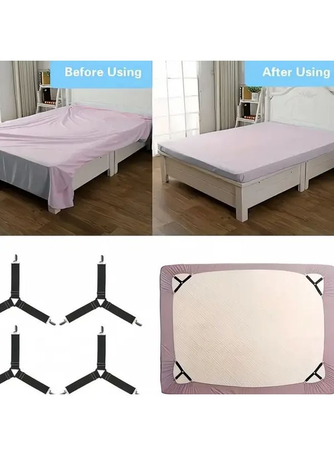 4pcs Black Adjustable Elastic Bed Sheet Clips Secure Fit for Wrinkled Bedding - Image 4